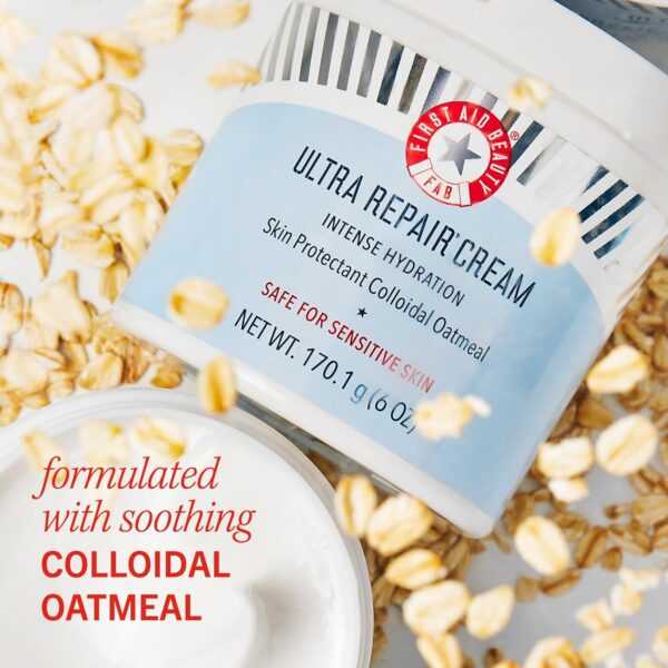 First Aid Beauty Ultra Repair Cream Intensive Hydration Daily Moisturiser for Face + Body – Strengthens Skin Barrier + Instantly Relieves Dry, Distressed Skin – 170.1 g + Bonus 28.3 g Travel Size