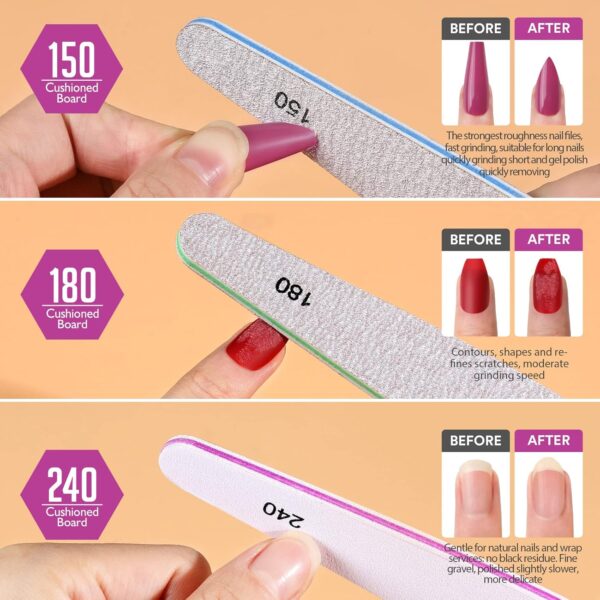 Teenitor Gel Nail File Set Professional Nail Buffer File Block Natural Manicure File Nail Polisher Washable Double Sided Emery Boards Grit 100/150/180/220/240/280/1000/4000 Buffer