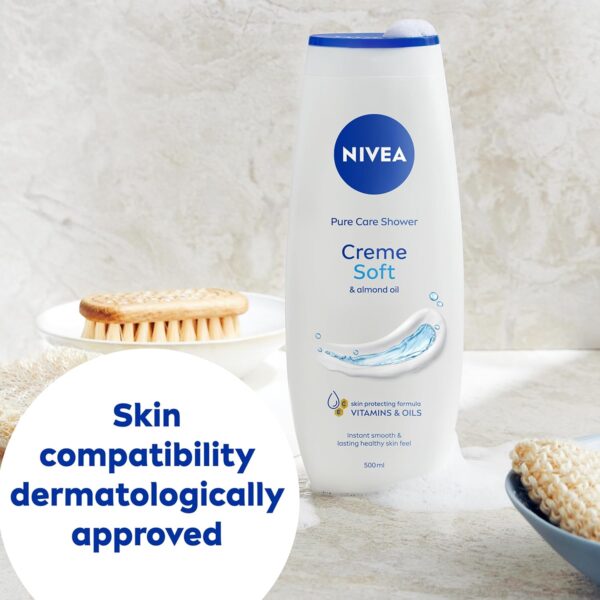 NIVEA Crème Soft (500ml, Pack of 6) Caring Shower Body Cream Enriched with Almond Oil, Moisturising Shower Gel Body Wash with Jojoba Oil, Glycerin and Panthenol