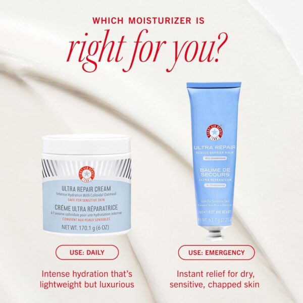First Aid Beauty Ultra Repair Cream Intensive Hydration Daily Moisturiser for Face + Body – Strengthens Skin Barrier + Instantly Relieves Dry, Distressed Skin – 170.1 g + Bonus 28.3 g Travel Size
