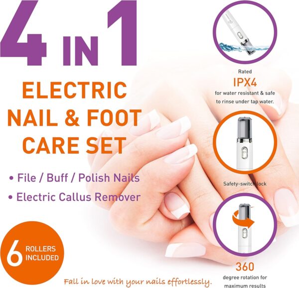 Own Harmony Electric Foot File Callus Remover & Electronic Nail File (4 in 1) Best Mani Pedi Tools - Professional Manicure & Pedicure Care Set - Perfect Toenail Polisher and Shine Buffer (USB Cord)