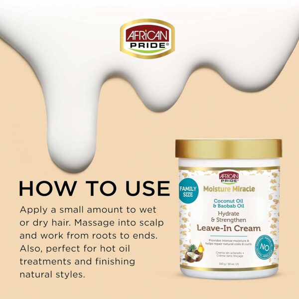 African Pride Moisture Miracle Coconut Oil & Baobab Oil Leave-In Hair Cream - Provides Intense Moisture & Helps Repair Natural Coils & Curls, Hydrates & Strengthens, 18 oz