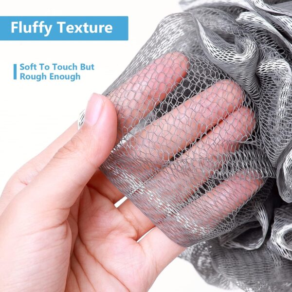 VANZAVANZU Bath Loofah Large 80g Shower Sponge Body Scrubber Mesh Pouf for Men and Women, Set of 4 (Gray)