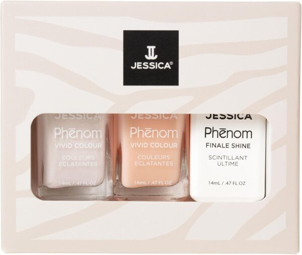 JESSICA Phēnom 3-Piece Nail Polish Gift Set | Long Lasting Nail Polish & Gel Effect Nail Varnish | Chip-Resistant & No UV Lamp Needed | Quick Dry Nail Polish Set & Top Coat | Daydream Trio | 3 x 14ml