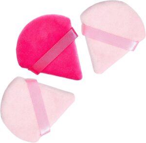 LAC 3 Powder Puff Face Triangle - Reusable Mini Velvet Make up Sponges for Pressed and Loose Foundation No Latex (Pink)