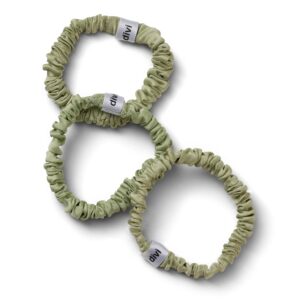 Divi Silk Scrunchies - No Damage, No Crease, Thin Satin Scrunchies for Hair - Comfortable and Stays in Place - 3 Pack, Divi Green