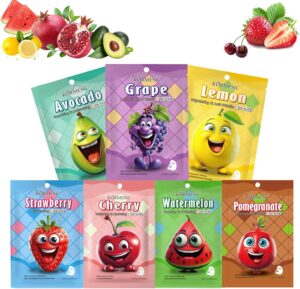 7 PCS Kids Face Masks, Skin Care for Teenage Girls - Hydrating Sheet Mask to Moisturizing and Smoothing, Fruit Face Masks Beauty Gift Set for Women & Girls Skin Hydrate, Brighten, Moisturize, Soothe