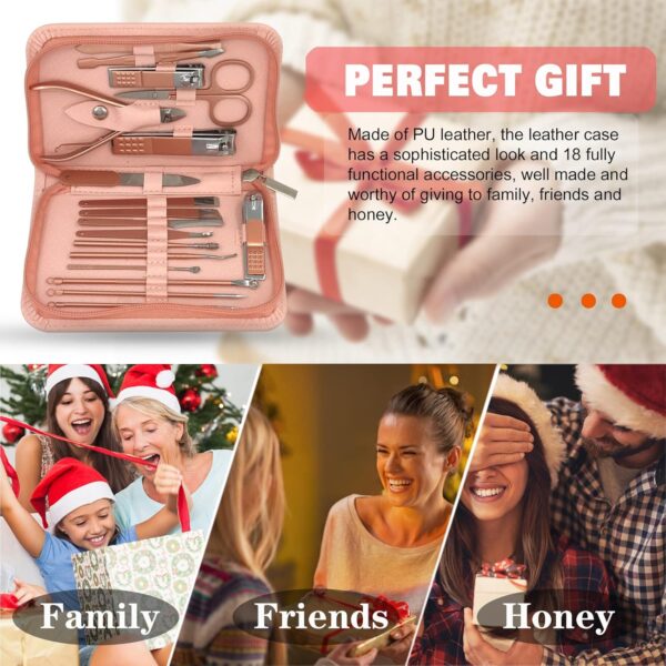Manicure Set Professional Nail Clippers Kit Pedicure Care Tools with Zipped Bag for Women - 18 in 1 Grooming Tools Kit for Travel & Home（Rose Gold）