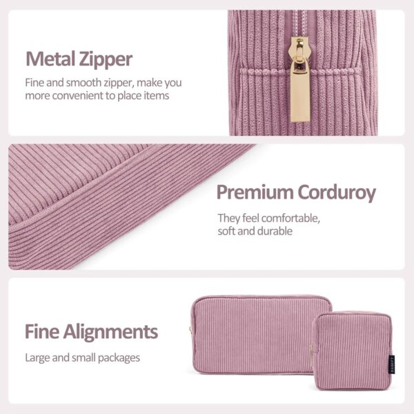MAGEFY Makeup Bag 2 Pcs Small Makeup Bag for Handbag Corduroy Make up Bag with Compartments Travel Makeup Pouch for Girls Women (Pink)