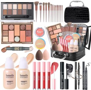 YBUETE Makeup Set, Makeup Kit for Women and Girls, Make Up Set Full Kit, Includes Foundation, Eyeshadow, Blusher, Eyebrow Pencil, Mascara, Eyeliner, Brushes, Lip Gloss with Storage Case - Black