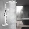 Ronvie Shower System Thermostatic Set, Chrome Shower Riser Rail Mixer with Adjustable Rainfall Shower Head, Scalding Protection Shower Tap, Anti-Kink Shower Pipe