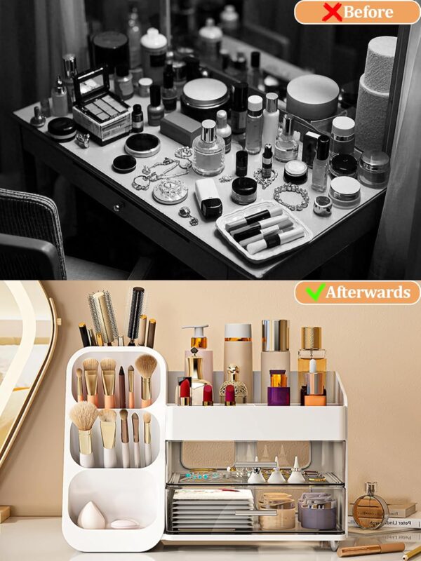 InlyXairce Make up Organiser,Skincare Cosmetic Storage Box Large Capacity,Dressing Organizer with 2 Drawers for Makeup Brush Beauty Perfume for Bedroom Bathroom Countertop Organizers