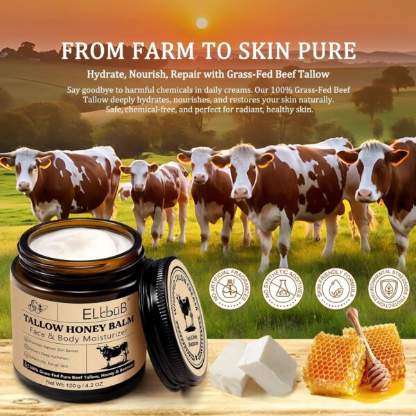 120g beef tallow, beef tallow skin care, Tallow and Honey Cream, Natural Tallow Face Moisturizer, Organic Hydrating Beef Tallow Balm Deeply Moisturizing for Face & Body Skin Care.