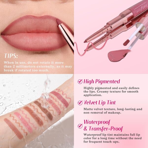 bayfree 2-IN-1 Lip Liner and Lip Stain, High Pigmented Long Lasting Velvet Lip Tint, Well-Defined Lipliner, Weightless Waterproof Not Animal Tested, Matte Finish Makeup