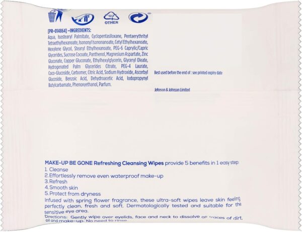 Johnson's Face Care Make Up Be Gone Refreshing Wipes - Pack of 25