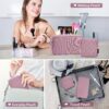 MAGEFY Makeup Bag 2 Pcs Small Makeup Bag for Handbag Corduroy Make up Bag with Compartments Travel Makeup Pouch for Girls Women (Pink)