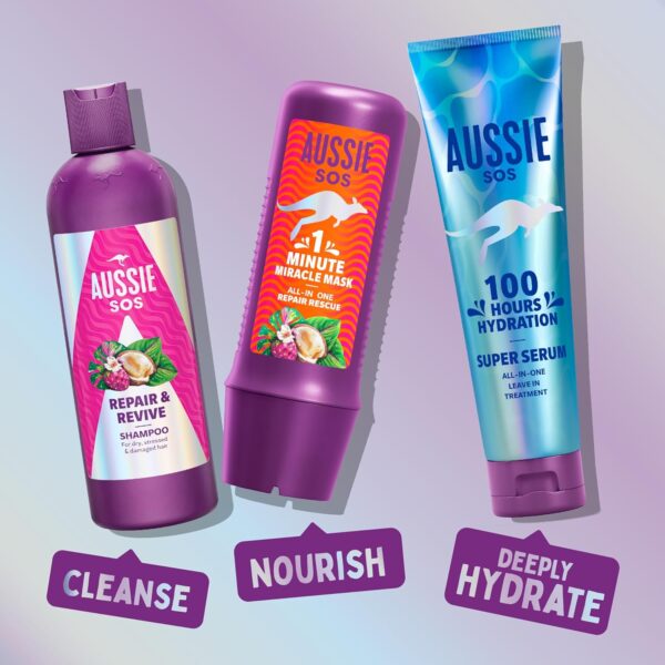 Aussie SOS 1 Minute Miracle Repair Rescue Mask 250ml to Deeply Nourish Dry, Damaged Hair