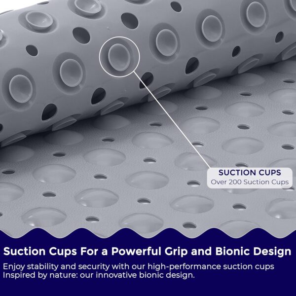 Extra Long Bath Mat Non Slip Anti Mould | 100x40cm Non Slip Bath Mats for Inside Bath, Strong Suction Cups Soft Touch Bath Mats for Bathroom, Shower Bathtub, Shower Mat Bathroom Accessory (Solid Grey)