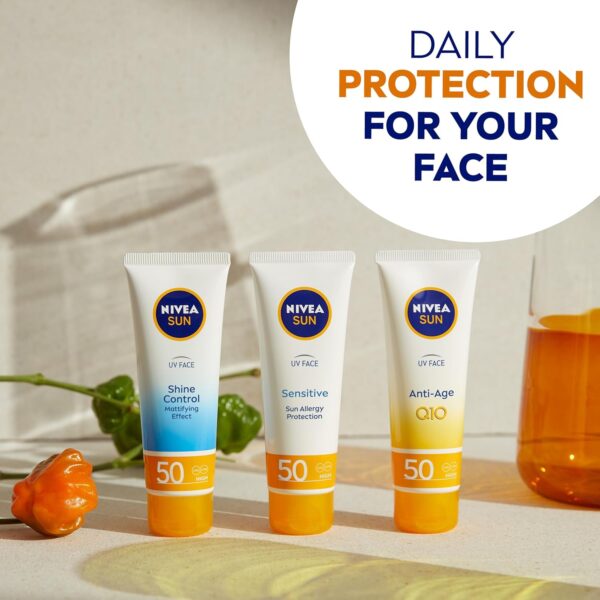 NIVEA Sun UV Face Sensitive SPF 50 Cream (50ml), Sunscreen Protects Against UVA/UVB Rays and Premature Skin Ageing, Sun Cream for Sensitive Facial Skin