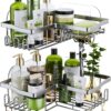 HapiRm Shower Caddy Shower Corner Shelves with 11 Hooks, Shower Organiser for Razor soap and shampoo, Bathroom Storage & Kitchen Storage Bath Accessories Stainless Steel, 6 Sticker, 2 pcs