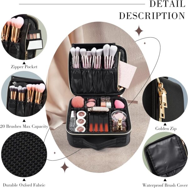 Joligrace Makeup Bag Cosmetic Case Vanity Travel Beauty Box Make Up Train Case Hairdressing Tools Organiser with Adjustable Compartment Oxford Fabric, Black