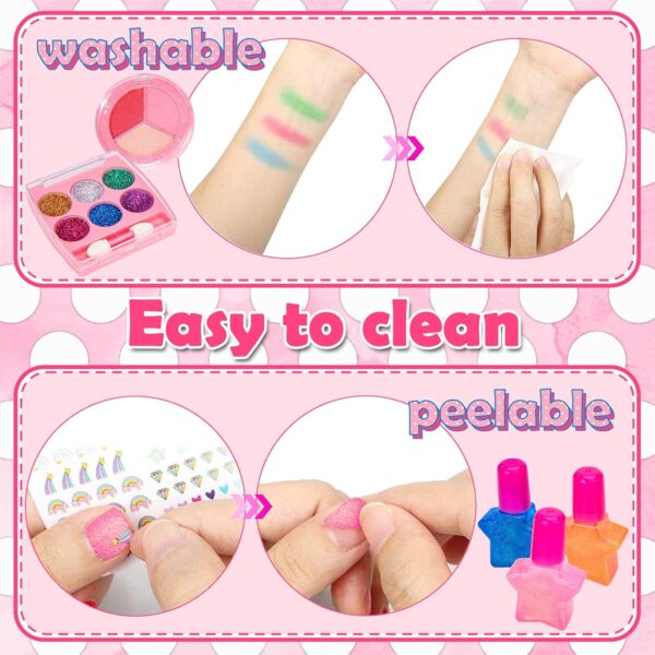 Chennyfun Girls Washable Makeup Set, 26PCS Real Safe Non Toxic Make up Set, Cosmetic Beauty Toys Kit Princess Accessories Set Role Play Gift for Kids Little Girls Children Age 3+ with Pink Mermaid Bag