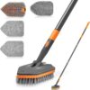 NEWE Shower Cleaning Brush, Tub Tile Cleaner Scrubber with Telescopic Long Handle 142 cm, 4 Scrub Heads for Bathroom Bathtub Floor Baseboard Sink Kitchen Toilet