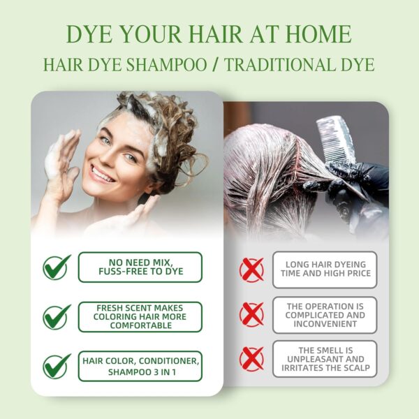 Hair Dye Shampoo 3 in 1 for Gray Hair Coverage, Herbal Ingredients Natural Shampoo Hair Dye for Women & Men/Ammonia-Free 520ml(Dark Brown)
