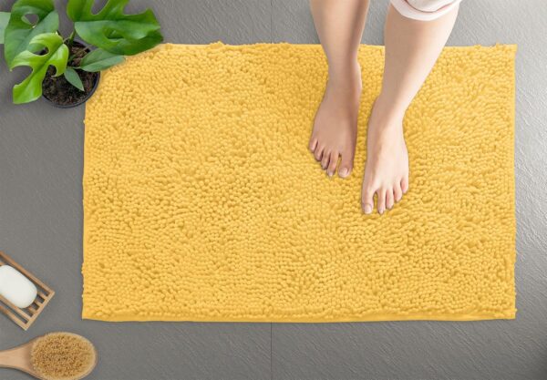 LuxUrux Bath Mat-Extra-Soft Plush Bath Shower Bathroom Rug, 1'' Chenille Microfiber Material, Super Absorbent Shaggy Bath Rug (Yellow, 50 x 80 cm)