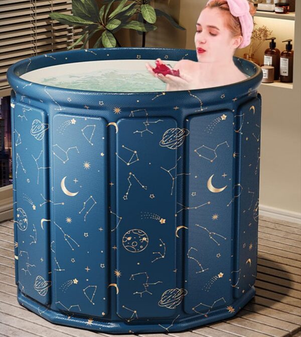 AYES Foldable Soaking Bathtub for Adults, Portable Ice Bath tub for Cold Water Therapy Training, Outdoor Plunge Tub, Bathroom Freestanding Bathtubs for Shower Spa Sauna (Planet Blue, 70cm*70cm*65cm)