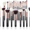 Jessup Brand 25pcs Professional Makeup Brush Set Beauty Cosmetic Foundation Powder Blush Eyeshadow Blending Highlighter Natural-Synthetic Hair Brushes (Black/Rose Gold) T155