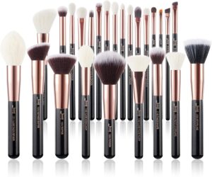 Jessup Brand 25pcs Professional Makeup Brush Set Beauty Cosmetic Foundation Powder Blush Eyeshadow Blending Highlighter Natural-Synthetic Hair Brushes (Black/Rose Gold) T155