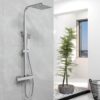 81SbwDXydL._AC_SL1500_.jpg Biubiubath Thermostatic Shower Mixer, Anti-Scald Exposed Mixer Shower,Height Adjustable Riser Rail Kit, Square Handheld & 8 inches (200mm) Overhead Rainfall Shower,Chrome Silver
