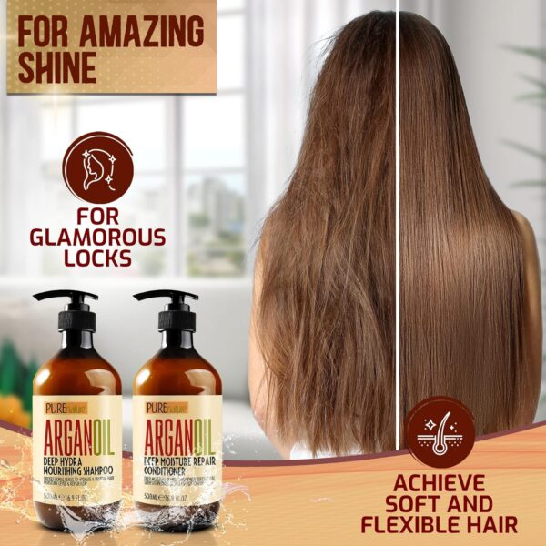 Argan Oil Shampoo and Conditioner Set - Sulfate Free Moroccan Care with Keratin - For Curly, Straight, Dry and Damaged Hair - Moisturizing, Hydrating, Anti Frizz Salon Technology