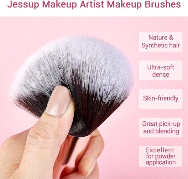 Jessup Brand 25pcs Professional Makeup Brush Set Beauty Cosmetic Foundation Powder Blush Eyeshadow Blending Highlighter Natural-Synthetic Hair Brushes (Black/Rose Gold) T155