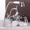 ENKI, Beaumont, BBT0257, Chrome, Bath Shower Mixer Taps & Shower Attachment, Solid Brass, Cross Handle, Traditional Design, Compression Valves, Easy to Install