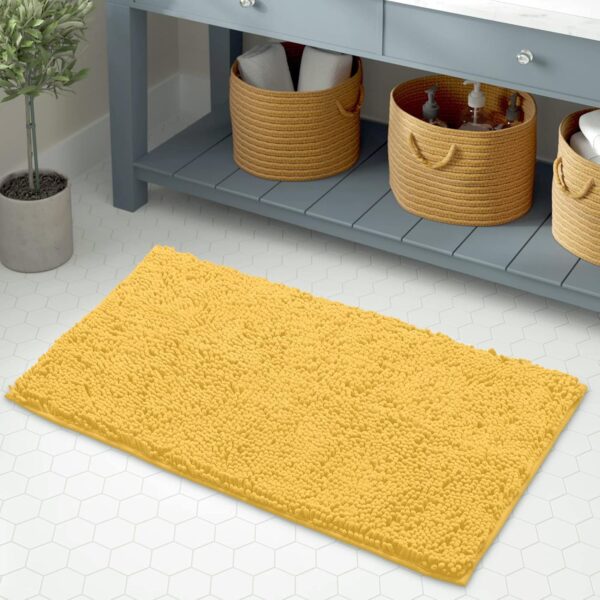 LuxUrux Bath Mat-Extra-Soft Plush Bath Shower Bathroom Rug, 1'' Chenille Microfiber Material, Super Absorbent Shaggy Bath Rug (Yellow, 50 x 80 cm)