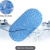 WELTRXE Bath Mat Non Slip Anti Mould for Inside Bath, Anti Slip Shower Mat, 69 x 36 cm Blue Oval Pebble PVC Bathtub Mat, Soft Comfortable Bath Mat with Suction Cups & Drainage Holes for Elderly Child