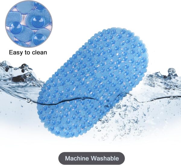 WELTRXE Bath Mat Non Slip Anti Mould for Inside Bath, Anti Slip Shower Mat, 69 x 36 cm Blue Oval Pebble PVC Bathtub Mat, Soft Comfortable Bath Mat with Suction Cups & Drainage Holes for Elderly Child