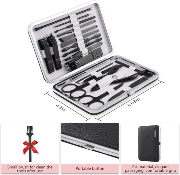Manicure Set, 19 Pieces Professional Stainless Steel Nail Clippers with Black Leather Storage Case, Portable Care Kit for Travel or Home, Gifts