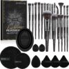 MAANGE Makeup Brushes 30 Pcs Professional Makeup Brush Set for Foundation Blending Powder Blush Concealers Eyeshadow, 5 Products Included, Black,