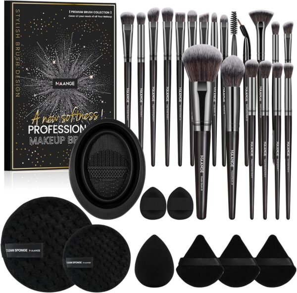 MAANGE Makeup Brushes 30 Pcs Professional Makeup Brush Set for Foundation Blending Powder Blush Concealers Eyeshadow, 5 Products Included, Black,