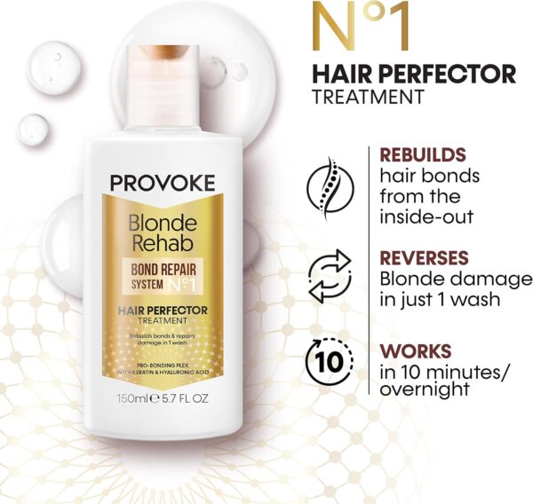 PROVOKE Blonde Rehab N0'1 Hair Perfector Repair Treatment 150ml, Rebuilds Bonds and Repairs Damage in 1 Wash with a Pro Bonding Complex, Keratin and Hyaluronic Acid, for Blonde c hair, off white