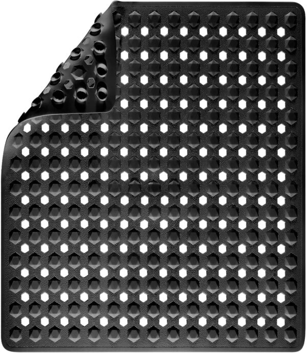 DOPROP Square Black Non Slip Shower Mat for Inside Shower 53x53cm BPA Free Latex Free PVC Bath Mat for Walk In Shower Tray with Suction Cup Drain Holes Machine Washable Safety Bathroom Mat For Elderly
