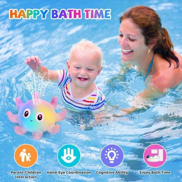 Jovicos Light Up Bath Toys, Octopus Sensory Baby Bath Toys, Automatic Induction Spray Water Toys, Bath time shower toys Gifts for Baby Girls Boys （PINK）