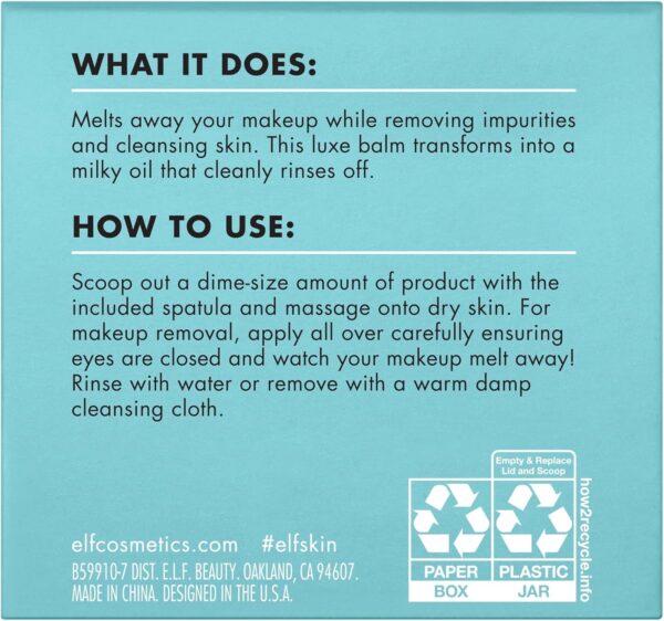 e.l.f. Holy Hydration! Makeup Melting Cleansing Balm, Face Cleanser & Makeup Remover, Infused with Hyaluronic Acid to Hydrate Skin, 2 Oz