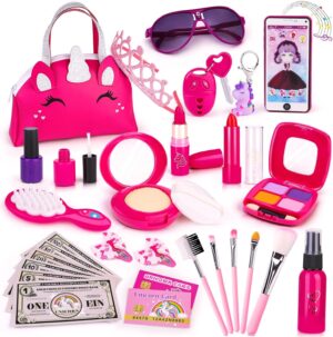 Kids Makeup Sets for Girls, Own1one Pretend Makeup Sets for Girls, Childrens Fake Make up Set, Pretend Play Makeup Gifts for Little Girls Age 3 4 5 6 7 8 9 Year Old (30 Pack)