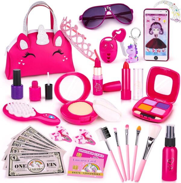 Kids Makeup Sets for Girls, Own1one Pretend Makeup Sets for Girls, Childrens Fake Make up Set, Pretend Play Makeup Gifts for Little Girls Age 3 4 5 6 7 8 9 Year Old (30 Pack)
