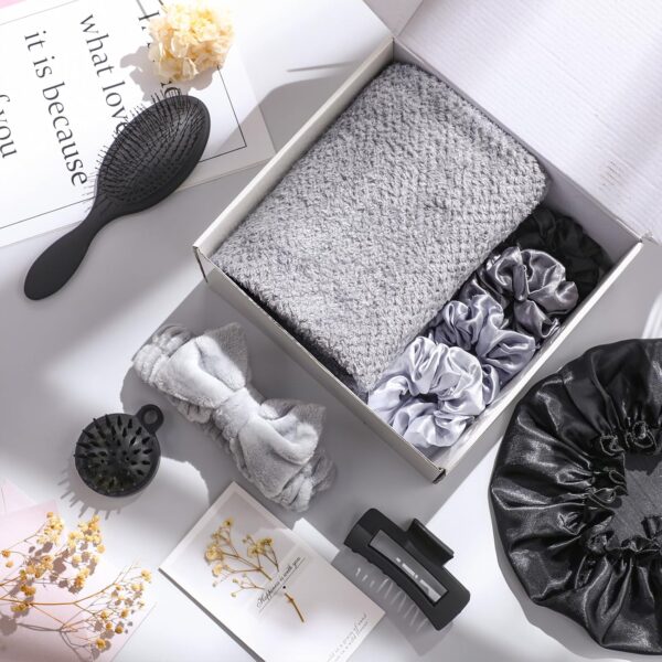 Sawysine 12 Pcs Gift Basket for Women Hair Care Spa Accessories Set Preppy Women's Birthday Mother's Day Gift Stuff(Black)
