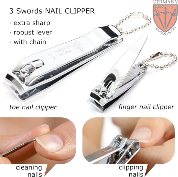 3 Swords Germany - Brand Quality 2 Piece Manicure Pedicure Grooming kit Set Finger & Toe Nail Clipper in Synthetic Leather case - Made by 3 Swords (6721)